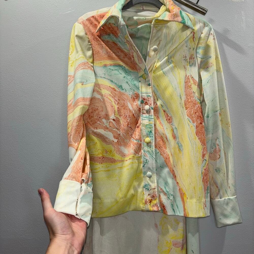 Vintage 1970s Don Louis España Watercolor Maxi Dress Set w/ Jacket - Size US 10 - Picture 8 of 15